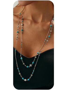 Women's Silver pearl Metal Layered Pearl Statement Sweater Long Pearl Necklaces